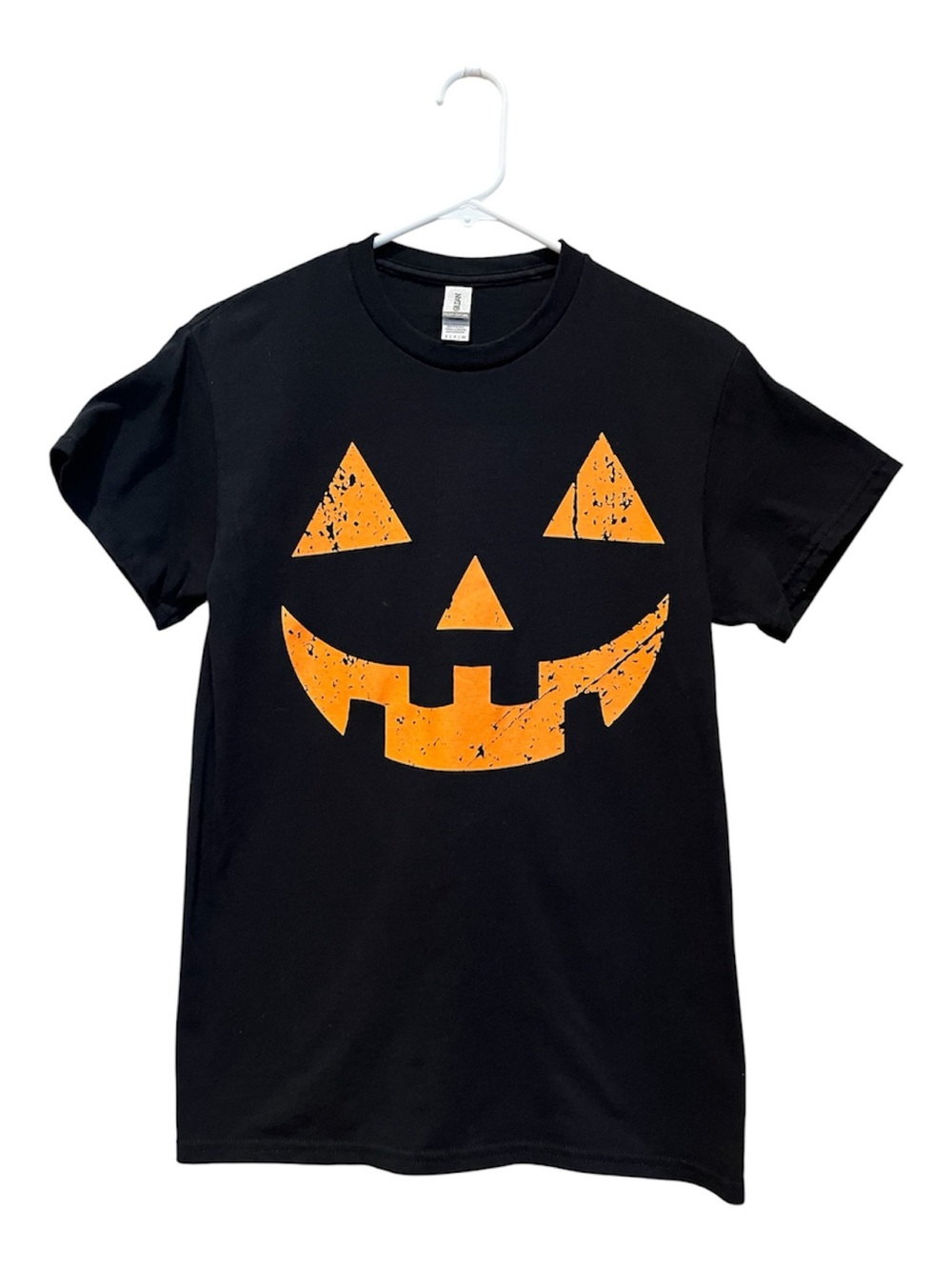 Gildan T-Shirt with Orange Jack-O'-Lantern Face
